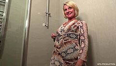 blonde cougar goes wild with natural tits and pussy