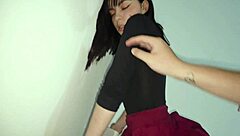 Red skirt-clad housewife gets spanked and fucked in public