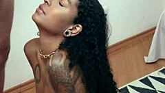 Tattooed Brazilian beauty sucks and swallows in heels