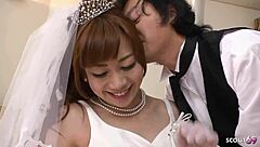 Japanese bride gets creampie in cheating quickie.
