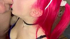 Teen gets rough deep throat and rim job with cum domination