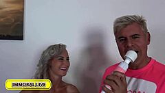 Brunette beauty gets a rough anal threesome in the bedroom