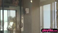 Petite Ebony Beauty Strips Naked To Flaunt Chocolaty Body And Bubble Butt