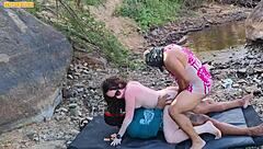 Public Gangbang With Three Monster Cocks