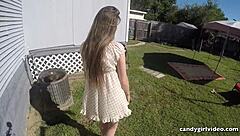 Brandi’s wet pussy and ass with a jeweled plug, upskirt