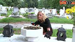 Hot blonde widow deepthroats and gets anal nailed