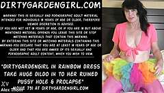 Dirtygardengirl in rainbow dress takes huge dildo in ruined pussy