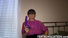 Naked Femdom Humiliates Crossdressing Sub in Lingerie