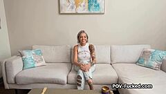 Inked Luna shows pierced nipples and sucks my dick