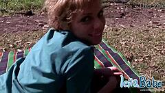 Leila Babe Feels Free Outdoors. Nude Teasing with Big Breasts and Pussy.