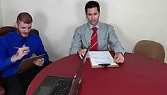 The slutty woman was caught by her boss in the office