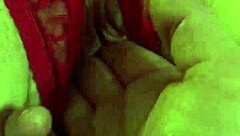 Shaved Pussy in Red Thongs Getting Wet from Fingering and Masturbation