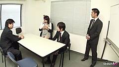 Excited Japanese secretary teen experiences thrilling office adventure