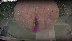 Chubby roommate's daring shower display with toy caught