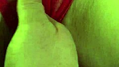 Shaved Pussy in Red Thongs Getting Wet from Fingering and Masturbation