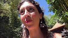 Teen gets cum covered face in public locker room and cumwalk at waterfall.