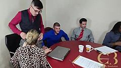 The slutty woman was caught by her boss in the office