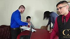 The slutty woman was caught by her boss in the office
