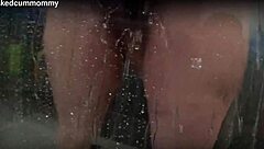 Chubby roommate's daring shower display with toy caught