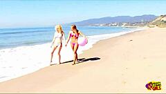 Stunning beach volleyball scene leads to hot lesbian action