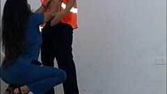 Nurse seduces cleaning man for passionate kisses public