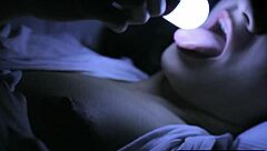A girl with sleepless nights starts rubbing her clitoris with a flashlight