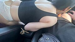 Girlfriend gets bent over in car for doggystyle in woods