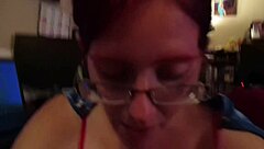 wife gives busty blowjob casually