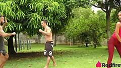 Training Niara Pessanha's ass outdoors with anal and DP