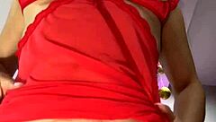 Latina milf shows giant tits while masturbating at home
