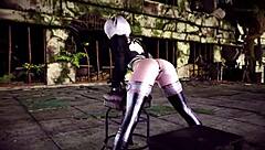 haste submissive 2b dances erotically with buttplug