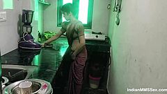 The sexual couple have fun straight in the kitchen