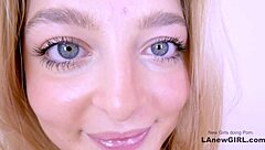 Blonde girl with cute face fucked in her mouth and deep throat