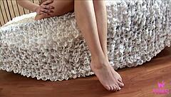 Josie's petite body naughty in white masturbating tight cunt