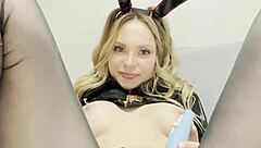 Cute Bunny Caresses Clit And Labia