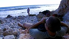 Blonde beach whore rides cock of a stranger