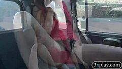 A hot girl showed her boobs for cash in a car on the camera
