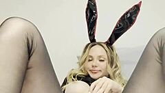 Cute Bunny Caresses Clit And Labia
