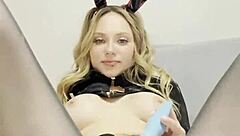 Cute Bunny Caresses Clit And Labia