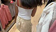 An 18-year-old Asian girl sucks my cock in the fitting room and swallows