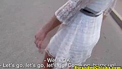 check out this stranded teen 18+ with cute freckles bent over outdoors