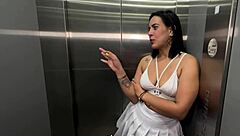 Latina MILF Neighbor Enjoys Interracial Sex with Young BBC Guy in Office Elevator, Removes Condom for Vaginal Creampie - Kylei Ellish and Sr Matamorros