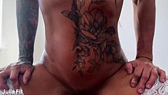 brazilian hottie in white stockings has intense fitness session with big finish