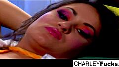 Charlie enjoys slippery wet fun with sexy brunette Capri, exploring her big tits and pussy