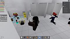 Two people explore roblox adventures and public restroom encounters