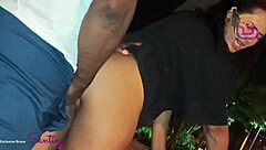 Hot babe struggles with massive cock outdoors