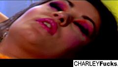 Charlie enjoys slippery wet fun with sexy brunette Capri, exploring her big tits and pussy