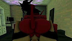 Watch the curvy demon girl ride that monster cock!