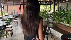 Babe does crazy cumwalk in Starbucks after blowjob in toilet