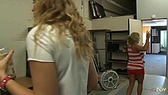 Cute curly-haired blonde starts with intense solo masturbation, then a mature MILF passionately licks all her holes in a wild lesbian encounter